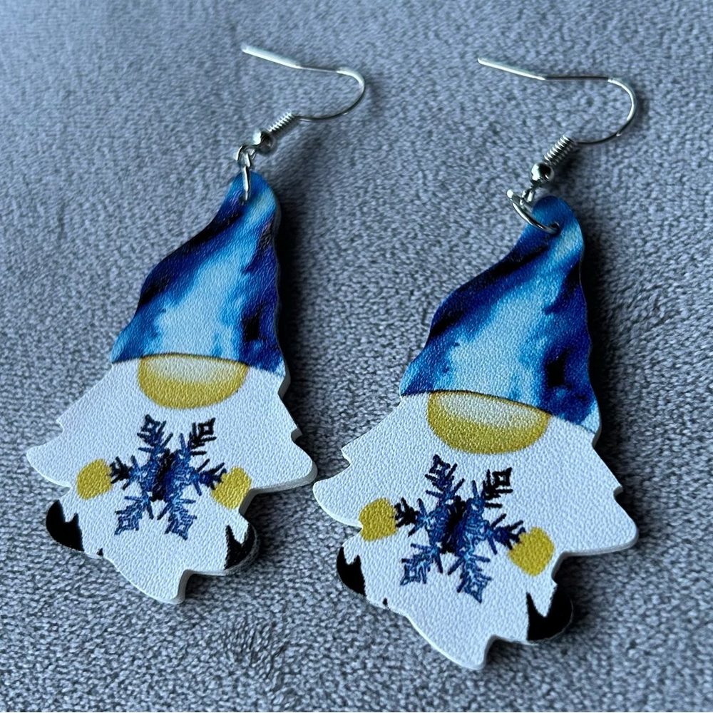 Winter Gnome ~ Leather Earrings ~ Brand New!